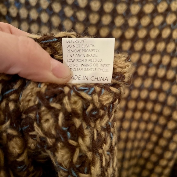 Brown and Blue Crocheted Textured Turtleneck Sweater, Size L - Picture 7 of 7